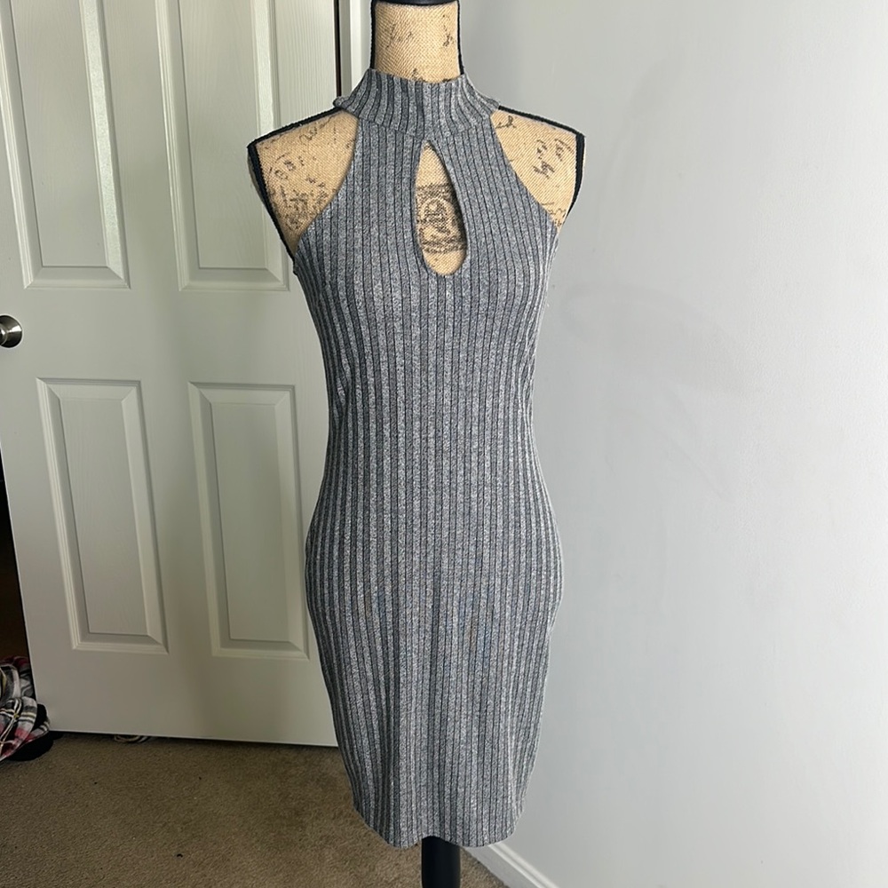 Gray Ribbed Sleeveless Dress